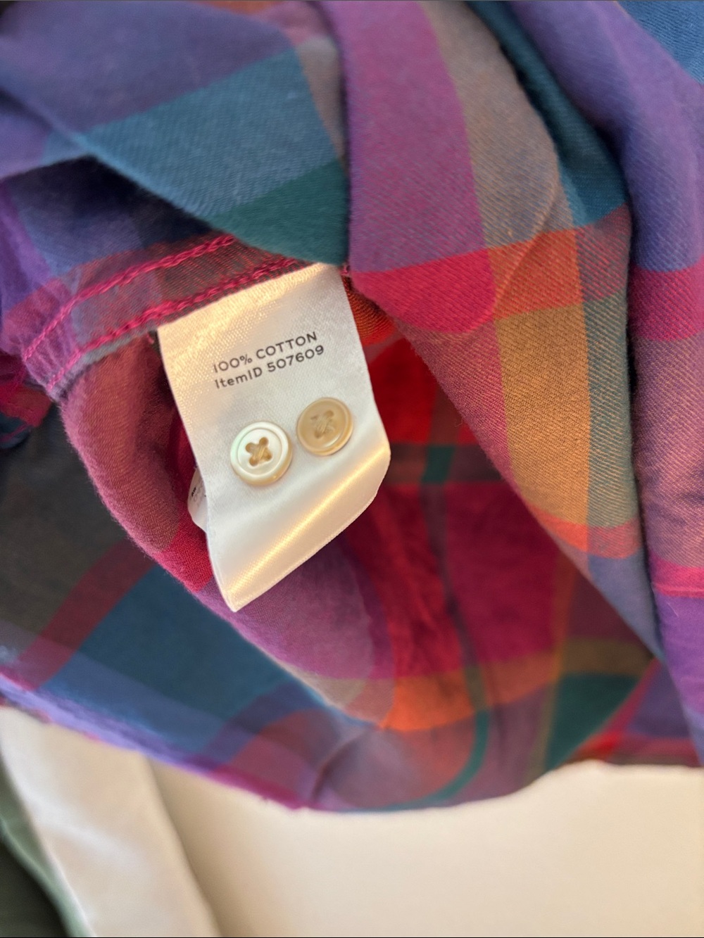 L.L. BEAN Signature Plaid Cotton Popover Tunic Vibrant Multicolor Plaid Large - Picture 5 of 8